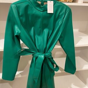 Eloquii Green Faux Leather Turtleneck Mini Dress, Size 14, New With Tags